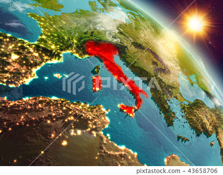 Italy in sunrise from orbit 43658706
