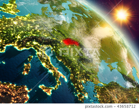 Slovakia in sunrise from orbit Slovakia in sunrise from orbit 43658712
