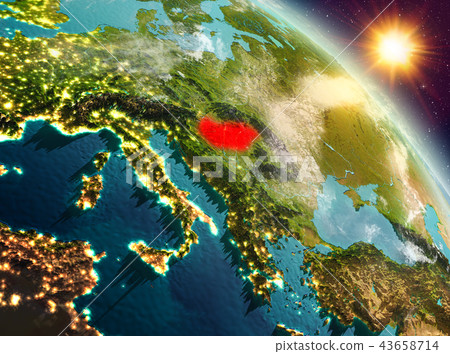 Hungary in sunrise from orbit 43658714