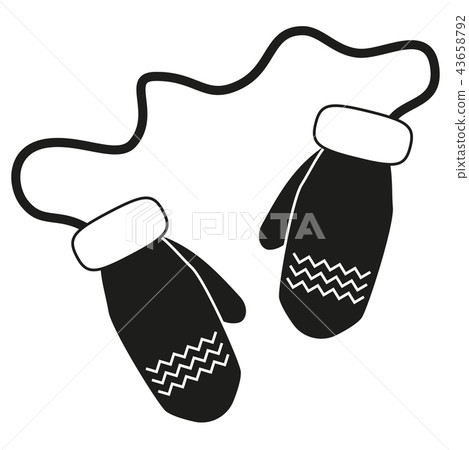 Black and white 2 connected winter gloves silhouette 43658792