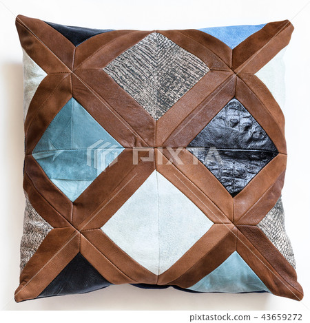 top view of patchwork leather decorative pillow 43659272