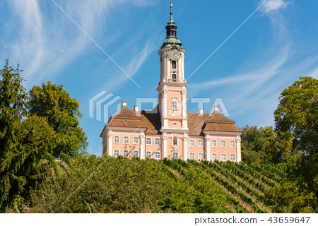 Landscape with vineyards and pilgrimage church Landscape with vineyards and pilgrimage church 43659647