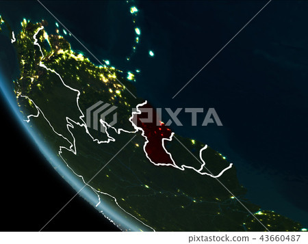 Satellite view of Guyana at night 43660487