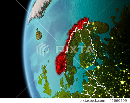 Norway from space in evening Norway from space in evening 43660599