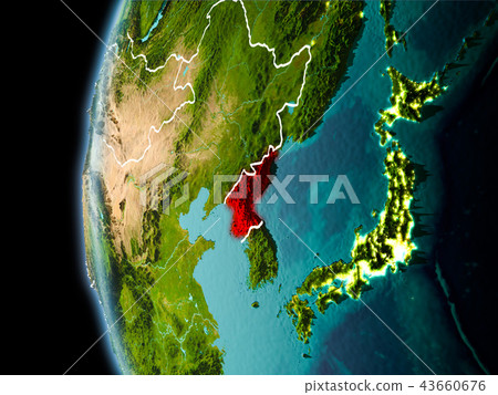 North Korea from space in evening North Korea from space in evening 43660676