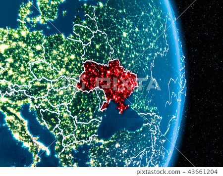 Ukraine in red at night 43661204