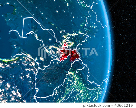 Tajikistan in red at night 43661219