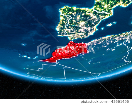 Morocco on planet Earth from space at night 43661496
