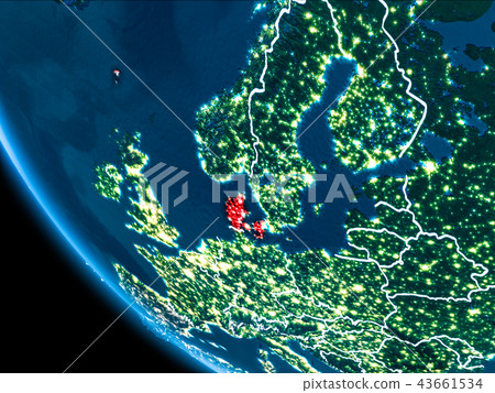 Orbit view of Denmark at night 43661534