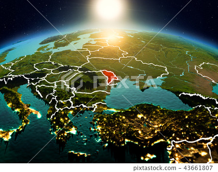 Moldova in sunrise from orbit 43661807