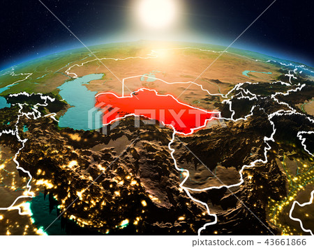 Turkmenistan in sunrise from orbit 43661866