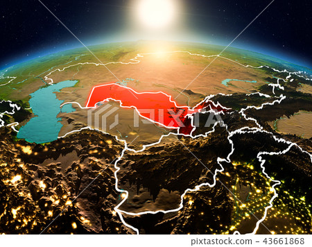 Uzbekistan in sunrise from orbit 43661868