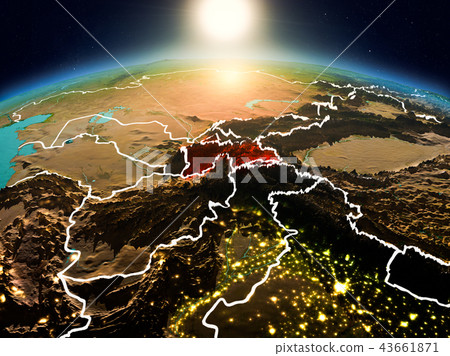 Tajikistan in sunrise from orbit 43661871