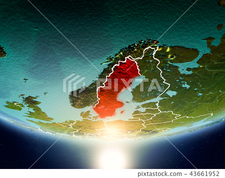 Sweden with sun on planet Earth Sweden with sun on planet Earth 43661952