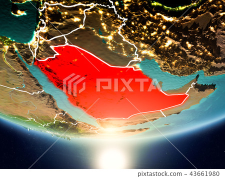 Saudi Arabia with sun on planet Earth 43661980