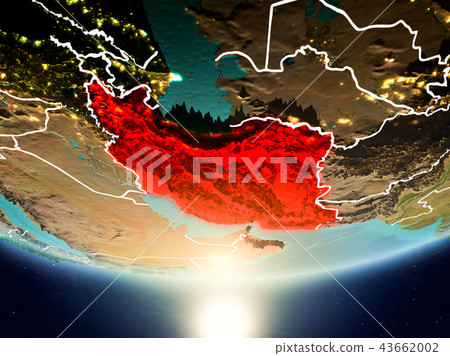 Iran with sun on planet Earth Iran with sun on planet Earth 43662002