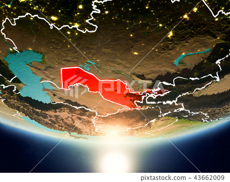 Uzbekistan with sun on planet Earth 43662009