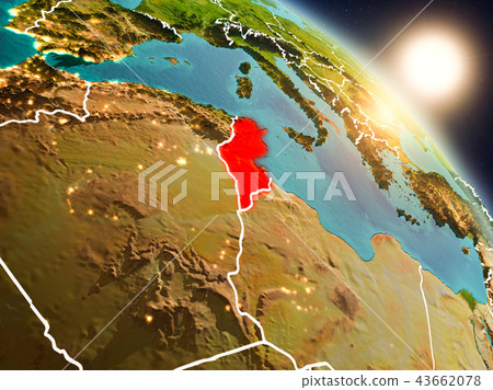 Tunisia from space during sunrise Tunisia from space during sunrise 43662078