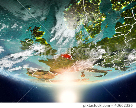 Belgium with sun on planet Earth Belgium with sun on planet Earth 43662326
