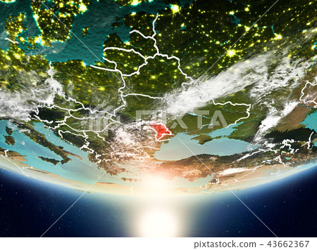 Moldova with sun on planet Earth Moldova with sun on planet Earth 43662367