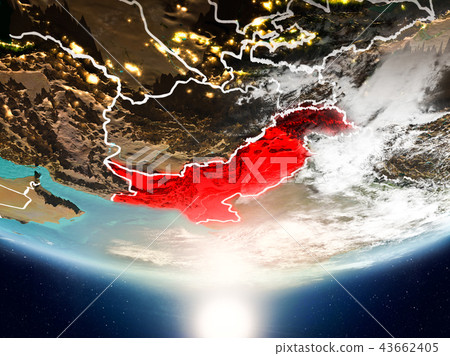 Pakistan with sun on planet Earth Pakistan with sun on planet Earth 43662405