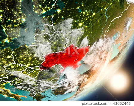 Sun rising above Ukraine from space 43662445