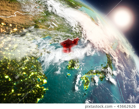 North Korea from space during sunrise 43662626