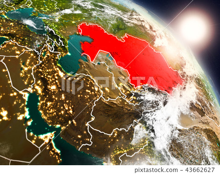 Kazakhstan from space during sunrise Kazakhstan from space during sunrise 43662627