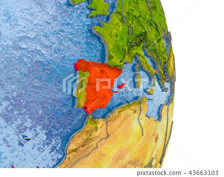 Spain on realistic globe 43663103