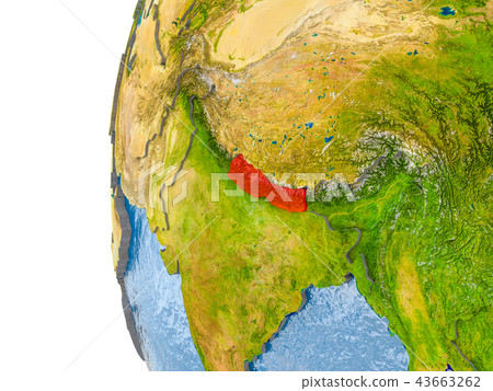 Map of Nepal on model of globe Map of Nepal on model of globe 43663262