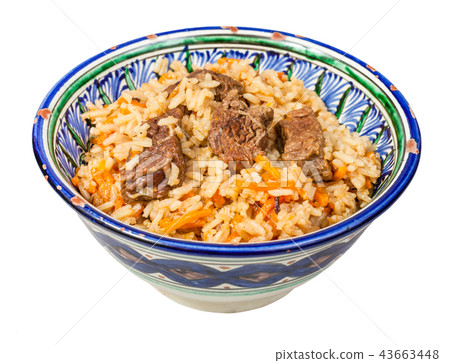 side view of plov in traditional ceramic bowl 43663448