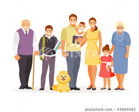 Family with dog vector Family with dog vector 43664482