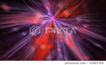 Beautiful blue and red background of glowing particles and lines with depth of field and bokeh. 3d 43665769