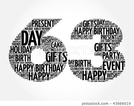 Happy 63rd Birthday Word Cloud Stock Illustration