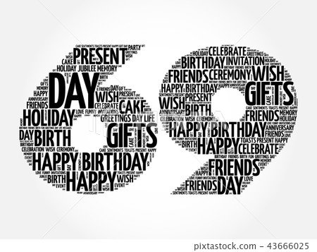 Happy 69th birthday word cloud 43666025