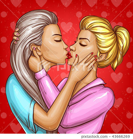 Vector women kissing each other, lesbian love 43666269