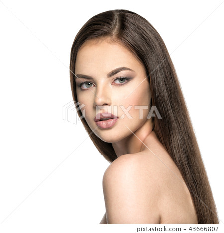 Face of the beautiful woman with long brown hair Face of the beautiful woman with long brown hair 43666802
