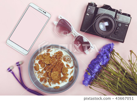 vacations, hipster glasses, smartphone, bouquet vacations, hipster glasses, smartphone, bouquet 43667051