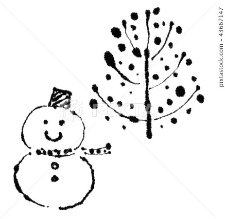 利用“雪人和冬天的樹”的出血的插圖 43667147