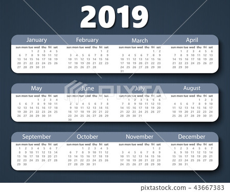 Calendar 2019 year vector design template. Week starting on Sunday Calendar 2019 year vector design template. Week starting on Sunday 43667383