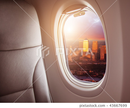 Airplane window view of London city, Europe. 43667699