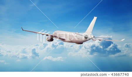 Commercial airplane jetliner flying above clouds Commercial airplane jetliner flying above clouds 43667740