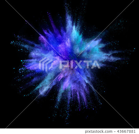 Explosion of coloured powder on black background Explosion of coloured powder on black background 43667881
