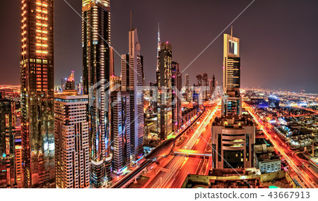 Dubai sunset panoramic view of downtown 43667913