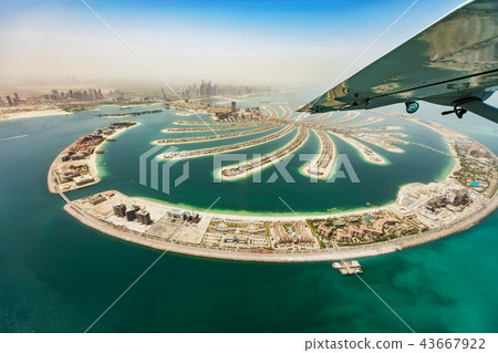 Aerial view from airplane window on Dubai 43667922