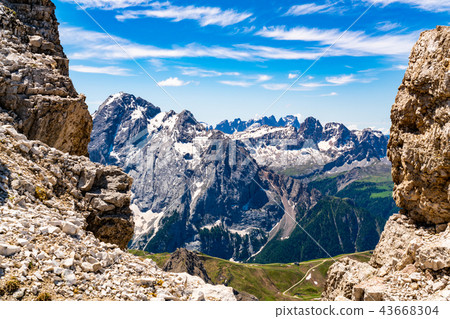 View of the Dolomites mountain at Sass Pordoi 43668304
