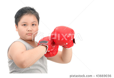 fat kid fighting with red boxing gloves isolated 43669036
