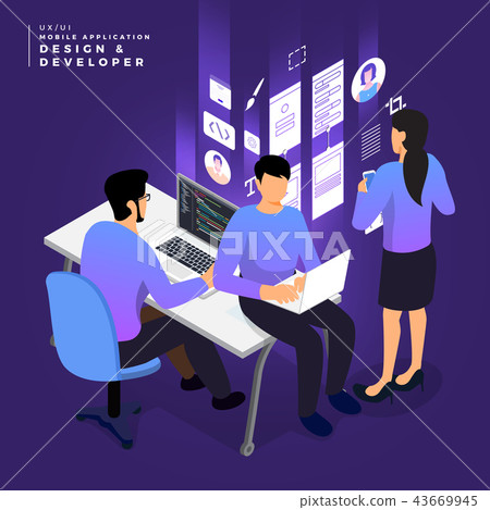 Isometric business UI/UX Team 43669945