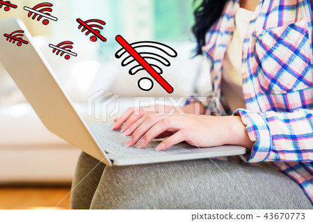 No WiFi theme with woman using a laptop 43670773