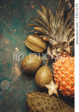ripe tropical fruits, toned 43671279